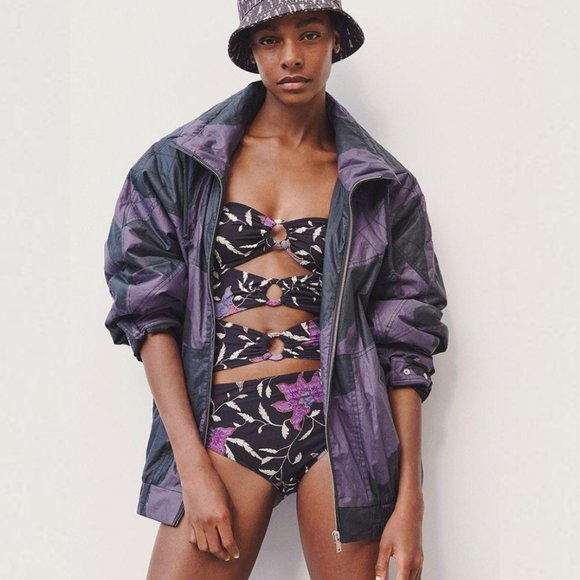 ISABEL MARANT ETOILE "STIZA" Printed One Piece Swimsuit Navy - Picture 1 of 6